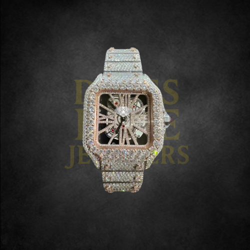 Rose Gold Two Tone Carti Style Watch - Skeleton